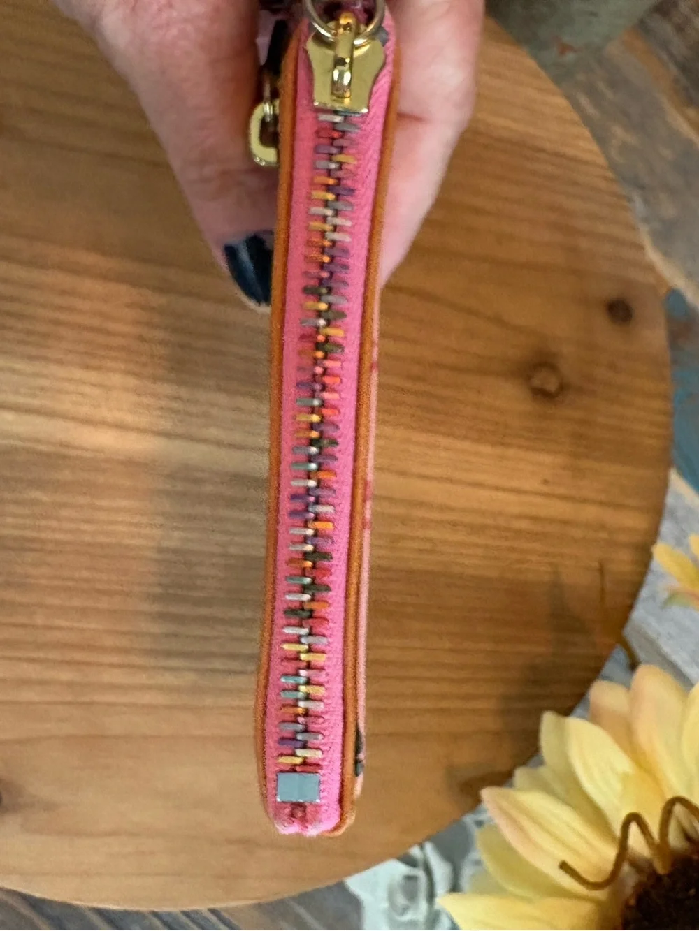 Dooney & Bourke Pink Novelty Coin Purse Keychain Heart Charm Multicolor Zip